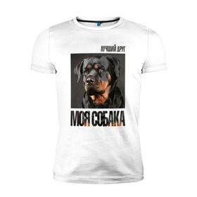 Мужская футболка премиум с принтом Ротвейлер в Тюмени, 92% хлопок, 8% лайкра | приталенный силуэт, круглый вырез ворота, длина до линии бедра, короткий рукав | Тематика изображения на принте: drug | порода | собака