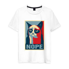 Мужская футболка хлопок с принтом Grumpy Cat NOPE в Тюмени, 100% хлопок | прямой крой, круглый вырез горловины, длина до линии бедер, слегка спущенное плечо. | grumpy cat | nope
