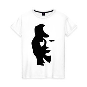 Женская футболка хлопок с принтом саксофонист или девушка в Тюмени, 100% хлопок | прямой крой, круглый вырез горловины, длина до линии бедер, слегка спущенное плечо | Тематика изображения на принте: восприятие | девушка | иллюзия | оптическая иллюзия | саксофонист