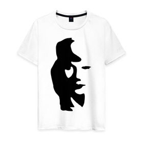 Мужская футболка хлопок с принтом саксофонист или девушка в Тюмени, 100% хлопок | прямой крой, круглый вырез горловины, длина до линии бедер, слегка спущенное плечо. | Тематика изображения на принте: восприятие | девушка | иллюзия | оптическая иллюзия | саксофонист