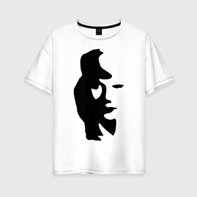 Женская футболка хлопок Oversize с принтом саксофонист или девушка в Тюмени, 100% хлопок | свободный крой, круглый ворот, спущенный рукав, длина до линии бедер
 | Тематика изображения на принте: восприятие | девушка | иллюзия | оптическая иллюзия | саксофонист