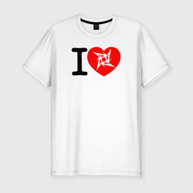 Мужская футболка премиум с принтом I love Metallica в Тюмени, 92% хлопок, 8% лайкра | приталенный силуэт, круглый вырез ворота, длина до линии бедра, короткий рукав | Тематика изображения на принте: 