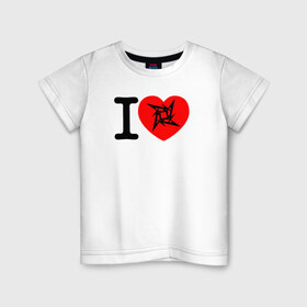 Детская футболка хлопок с принтом I love Metallica в Тюмени, 100% хлопок | круглый вырез горловины, полуприлегающий силуэт, длина до линии бедер | Тематика изображения на принте: металлика