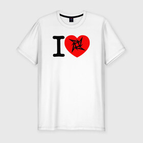 Мужская футболка премиум с принтом I love Metallica в Тюмени, 92% хлопок, 8% лайкра | приталенный силуэт, круглый вырез ворота, длина до линии бедра, короткий рукав | Тематика изображения на принте: металлика