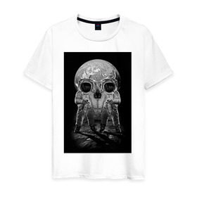 Мужская футболка хлопок с принтом Космонавты в Тюмени, 100% хлопок | прямой крой, круглый вырез горловины, длина до линии бедер, слегка спущенное плечо. | восприятие | иллюзия | космонавт | оптическая иллюзия | череп