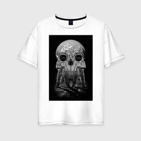 Женская футболка хлопок Oversize с принтом Космонавты в Тюмени, 100% хлопок | свободный крой, круглый ворот, спущенный рукав, длина до линии бедер
 | восприятие | иллюзия | космонавт | оптическая иллюзия | череп