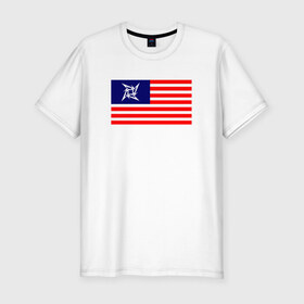 Мужская футболка премиум с принтом Metallica Flag в Тюмени, 92% хлопок, 8% лайкра | приталенный силуэт, круглый вырез ворота, длина до линии бедра, короткий рукав | металлика