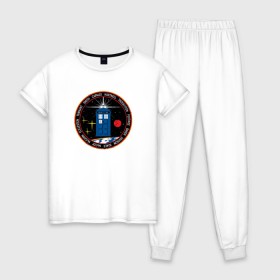 Женская пижама хлопок с принтом Tardis World в Тюмени, 100% хлопок | брюки и футболка прямого кроя, без карманов, на брюках мягкая резинка на поясе и по низу штанин | doctor who | tardis | доктор кто