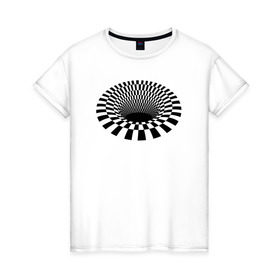 Женская футболка хлопок с принтом 3d дыра оптическая иллюзия в Тюмени, 100% хлопок | прямой крой, круглый вырез горловины, длина до линии бедер, слегка спущенное плечо | 3д | дыра | иллюзия | оптическая