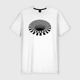 Мужская футболка премиум с принтом 3d дыра оптическая иллюзия в Тюмени, 92% хлопок, 8% лайкра | приталенный силуэт, круглый вырез ворота, длина до линии бедра, короткий рукав | 3д | дыра | иллюзия | оптическая
