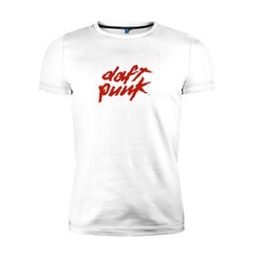 Мужская футболка премиум с принтом Daft punk в Тюмени, 92% хлопок, 8% лайкра | приталенный силуэт, круглый вырез ворота, длина до линии бедра, короткий рукав | логотип группы daft punk.@