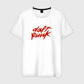 Мужская футболка хлопок с принтом Daft punk в Тюмени, 100% хлопок | прямой крой, круглый вырез горловины, длина до линии бедер, слегка спущенное плечо. | логотип группы daft punk.@