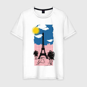 Мужская футболка хлопок с принтом Париж в Тюмени, 100% хлопок | прямой крой, круглый вырез горловины, длина до линии бедер, слегка спущенное плечо. | 