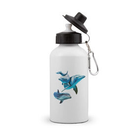 Бутылка спортивная с принтом Дельфины в Тюмени, металл | емкость — 500 мл, в комплекте две пластиковые крышки и карабин для крепления | die antwoord