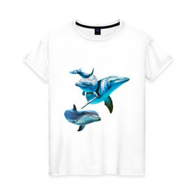 Женская футболка хлопок с принтом Дельфины в Тюмени, 100% хлопок | прямой крой, круглый вырез горловины, длина до линии бедер, слегка спущенное плечо | die antwoord