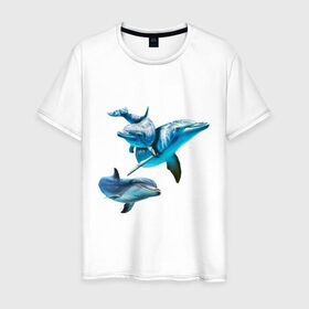 Мужская футболка хлопок с принтом Дельфины в Тюмени, 100% хлопок | прямой крой, круглый вырез горловины, длина до линии бедер, слегка спущенное плечо. | Тематика изображения на принте: die antwoord