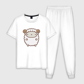 Мужская пижама хлопок с принтом Милый бараш в Тюмени, 100% хлопок | брюки и футболка прямого кроя, без карманов, на брюках мягкая резинка на поясе и по низу штанин
 | баран | овечка | овца