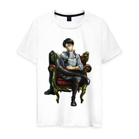 Мужская футболка хлопок с принтом Капрал Леви в Тюмени, 100% хлопок | прямой крой, круглый вырез горловины, длина до линии бедер, слегка спущенное плечо. | Тематика изображения на принте: титан