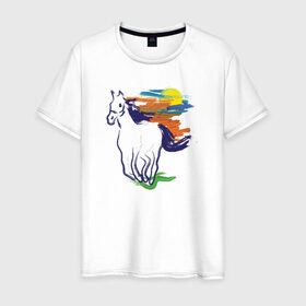 Мужская футболка хлопок с принтом Синий конь в Тюмени, 100% хлопок | прямой крой, круглый вырез горловины, длина до линии бедер, слегка спущенное плечо. | horse | кон | лошадь