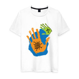 Мужская футболка хлопок с принтом Ладони. Этно 2 в Тюмени, 100% хлопок | прямой крой, круглый вырез горловины, длина до линии бедер, слегка спущенное плечо. | ethno | hands | ладони | руки | символы