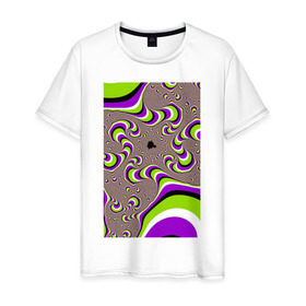 Мужская футболка хлопок с принтом Психоделическая иллюзия в Тюмени, 100% хлопок | прямой крой, круглый вырез горловины, длина до линии бедер, слегка спущенное плечо. | обман зрения | оптическая иллюзия | прикол | фокус