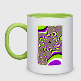 Кружка двухцветная с принтом Психоделическая иллюзия в Тюмени, керамика | объем — 330 мл, диаметр — 80 мм. Цветная ручка и кайма сверху, в некоторых цветах — вся внутренняя часть | обман зрения | оптическая иллюзия | прикол | фокус
