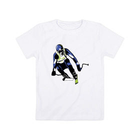 Детская футболка хлопок с принтом Лыжник в Тюмени, 100% хлопок | круглый вырез горловины, полуприлегающий силуэт, длина до линии бедер | горнолыжная тема | горнолыжник спускается с горыочки | лыжи | лыжник | палки | спорт | шлем