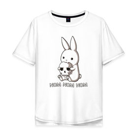 Мужская футболка хлопок Oversize с принтом Кролик с черепом в Тюмени, 100% хлопок | свободный крой, круглый ворот, “спинка” длиннее передней части | Тематика изображения на принте: @ | заяц | картинка | кролик | прикол | череп