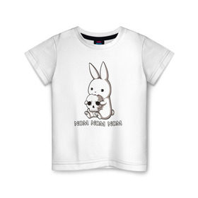 Детская футболка хлопок с принтом Кролик с черепом в Тюмени, 100% хлопок | круглый вырез горловины, полуприлегающий силуэт, длина до линии бедер | @ | заяц | картинка | кролик | прикол | череп