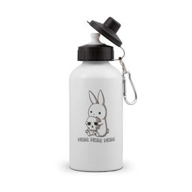 Бутылка спортивная с принтом Кролик с черепом в Тюмени, металл | емкость — 500 мл, в комплекте две пластиковые крышки и карабин для крепления | @ | заяц | картинка | кролик | прикол | череп