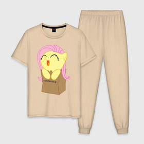 Мужская пижама хлопок с принтом Cute Fluttershy в Тюмени, 100% хлопок | брюки и футболка прямого кроя, без карманов, на брюках мягкая резинка на поясе и по низу штанин
 | Тематика изображения на принте: fluttershy | пони | сваг | флаттершай в пакетике.поняш