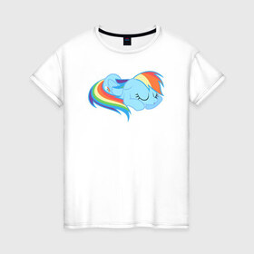 Женская футболка хлопок с принтом Rainbow Dash sleeps в Тюмени, 100% хлопок | прямой крой, круглый вырез горловины, длина до линии бедер, слегка спущенное плечо | pony | rainbow dash | деши спит :3поняшки | пони | сваг