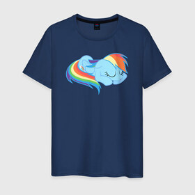 Мужская футболка хлопок с принтом Rainbow Dash sleeps в Тюмени, 100% хлопок | прямой крой, круглый вырез горловины, длина до линии бедер, слегка спущенное плечо. | pony | rainbow dash | деши спит :3поняшки | пони | сваг