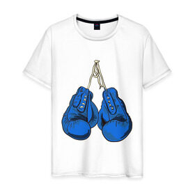 Мужская футболка хлопок с принтом Перчатки в Тюмени, 100% хлопок | прямой крой, круглый вырез горловины, длина до линии бедер, слегка спущенное плечо. | boxing | бокс | перчатки | спорт