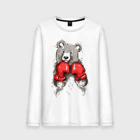 Мужской лонгслив хлопок с принтом Russia boxing в Тюмени, 100% хлопок |  | boxing | бокс | медведь | мишка | перчатки | спорт