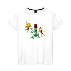 Женская футболка хлопок с принтом Пчелка Майя в Тюмени, 100% хлопок | прямой крой, круглый вырез горловины, длина до линии бедер, слегка спущенное плечо | 