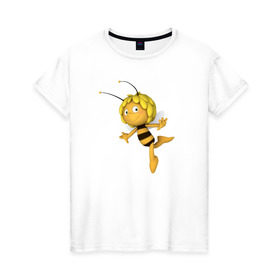 Женская футболка хлопок с принтом Пчелка Майя в Тюмени, 100% хлопок | прямой крой, круглый вырез горловины, длина до линии бедер, слегка спущенное плечо | : животные | zoobe | прикол | приложение | сообщения