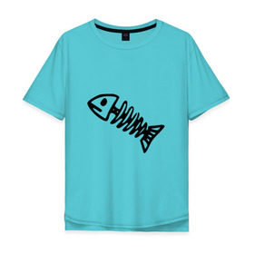 Мужская футболка хлопок Oversize с принтом Fish в Тюмени, 100% хлопок | свободный крой, круглый ворот, “спинка” длиннее передней части | рыба | рыбалка | скелет