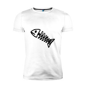 Мужская футболка премиум с принтом Fish в Тюмени, 92% хлопок, 8% лайкра | приталенный силуэт, круглый вырез ворота, длина до линии бедра, короткий рукав | рыба | рыбалка | скелет