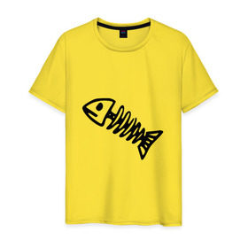 Мужская футболка хлопок с принтом Fish в Тюмени, 100% хлопок | прямой крой, круглый вырез горловины, длина до линии бедер, слегка спущенное плечо. | рыба | рыбалка | скелет