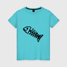 Женская футболка хлопок с принтом Fish в Тюмени, 100% хлопок | прямой крой, круглый вырез горловины, длина до линии бедер, слегка спущенное плечо | рыба | рыбалка | скелет