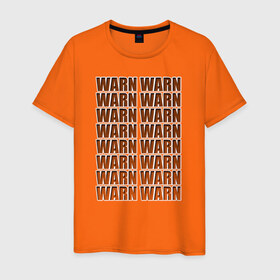 Мужская футболка хлопок с принтом WARN в Тюмени, 100% хлопок | прямой крой, круглый вырез горловины, длина до линии бедер, слегка спущенное плечо. | Тематика изображения на принте: 