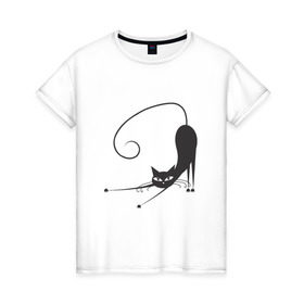 Женская футболка хлопок с принтом black cat в Тюмени, 100% хлопок | прямой крой, круглый вырез горловины, длина до линии бедер, слегка спущенное плечо | 
