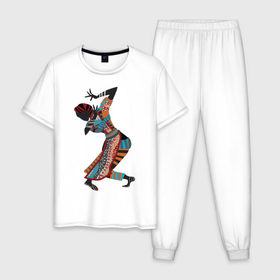 Мужская пижама хлопок с принтом Танец Африканки в Тюмени, 100% хлопок | брюки и футболка прямого кроя, без карманов, на брюках мягкая резинка на поясе и по низу штанин
 | Тематика изображения на принте: 