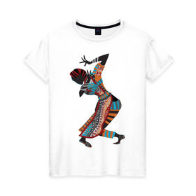 Женская футболка хлопок с принтом Танец Африканки в Тюмени, 100% хлопок | прямой крой, круглый вырез горловины, длина до линии бедер, слегка спущенное плечо | Тематика изображения на принте: 