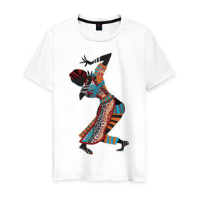 Мужская футболка хлопок с принтом Танец Африканки в Тюмени, 100% хлопок | прямой крой, круглый вырез горловины, длина до линии бедер, слегка спущенное плечо. | Тематика изображения на принте: 