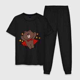 Мужская пижама хлопок с принтом Стикер Line мишка в Тюмени, 100% хлопок | брюки и футболка прямого кроя, без карманов, на брюках мягкая резинка на поясе и по низу штанин
 | супергерой