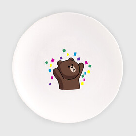 Тарелка с принтом Стикер Line мишка в Тюмени, фарфор | диаметр - 210 мм
диаметр для нанесения принта - 120 мм | медведь | радость | стикер line