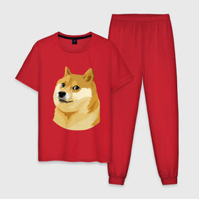 Мужская пижама хлопок с принтом Doge в Тюмени, 100% хлопок | брюки и футболка прямого кроя, без карманов, на брюках мягкая резинка на поясе и по низу штанин
 | such wow | вау | доги