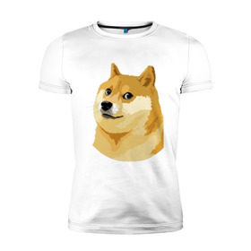 Мужская футболка премиум с принтом Doge в Тюмени, 92% хлопок, 8% лайкра | приталенный силуэт, круглый вырез ворота, длина до линии бедра, короткий рукав | Тематика изображения на принте: such wow | вау | доги